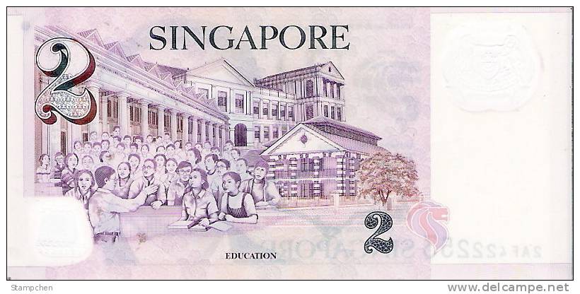 2005? Singapore $2 Polymer Banknote 1 Piece UNC Children Education Book School - Singapur