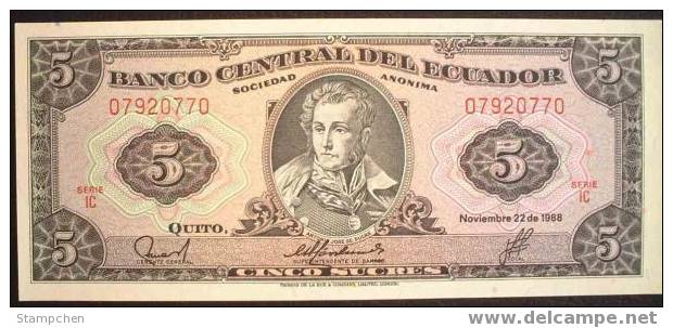 1988 Ecuador Banknote 5 Sucres UNC - Ecuador