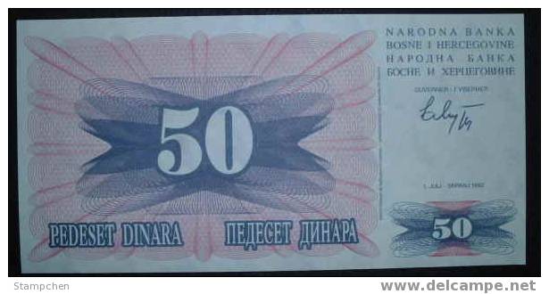 1992 Bosnia Banknote 50 Dinara UNC - Bosnia And Herzegovina