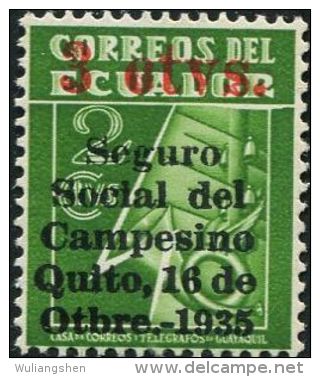 JA0183 Ecuador 1935 Telecom Emblem Surcharged 1v MNH - Ecuador