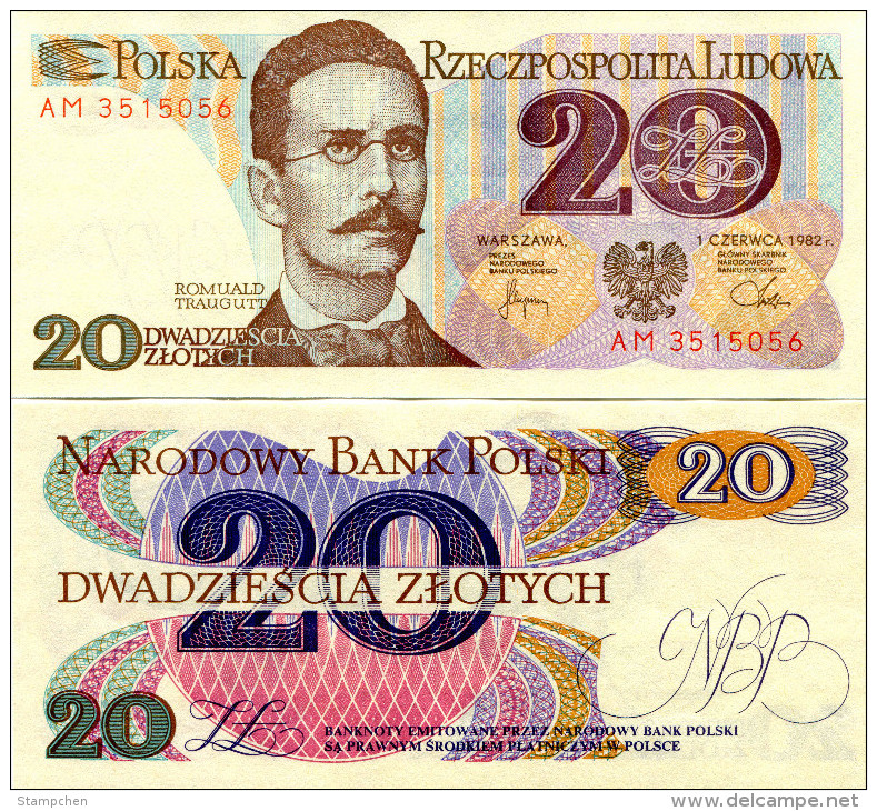1982 Poland Banknote 20 Zlotys UNC - Pologne