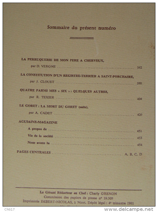 AGUIAINE  ET SUBIET  TOME XV  6 N°  ANNEE COMPLETE 1981 / BOUCHERIE LE COCHON GORET / SEMUSSAC VIGNE /CHERVEUX PERRUQUE - Poitou-Charentes