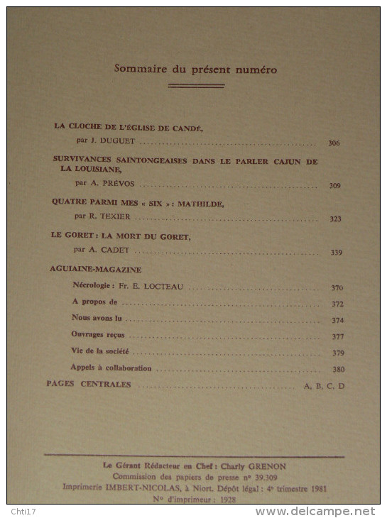 AGUIAINE  ET SUBIET  TOME XV  6 N°  ANNEE COMPLETE 1981 / BOUCHERIE LE COCHON GORET / SEMUSSAC VIGNE /CHERVEUX PERRUQUE - Poitou-Charentes