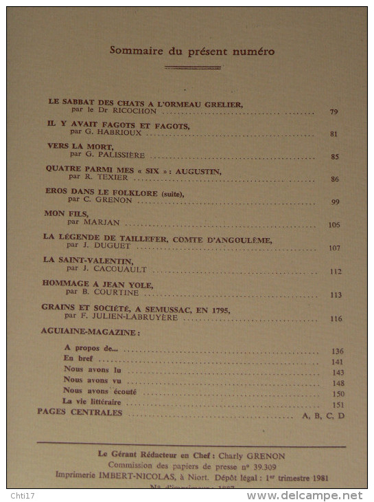 AGUIAINE  ET SUBIET  TOME XV  6 N°  ANNEE COMPLETE 1981 / BOUCHERIE LE COCHON GORET / SEMUSSAC VIGNE /CHERVEUX PERRUQUE