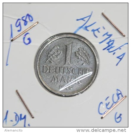 ALEMANIA 1.00 DM AÑO 1980-CECA ( G ) MONEDA CIRCULADA - CONSERVACIÓN ( MBC ) - 1 Mark