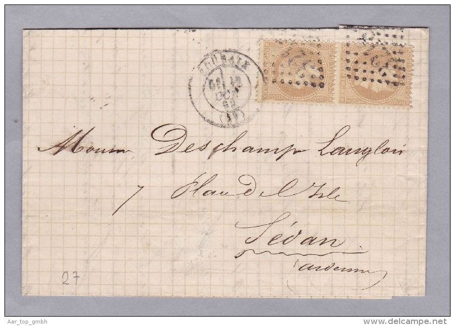 France 59 Nord Roubaix 1869-10-13 Brief Nach Sedan Mit Paar Mi#27 - 1863-1870 Napoléon III Lauré