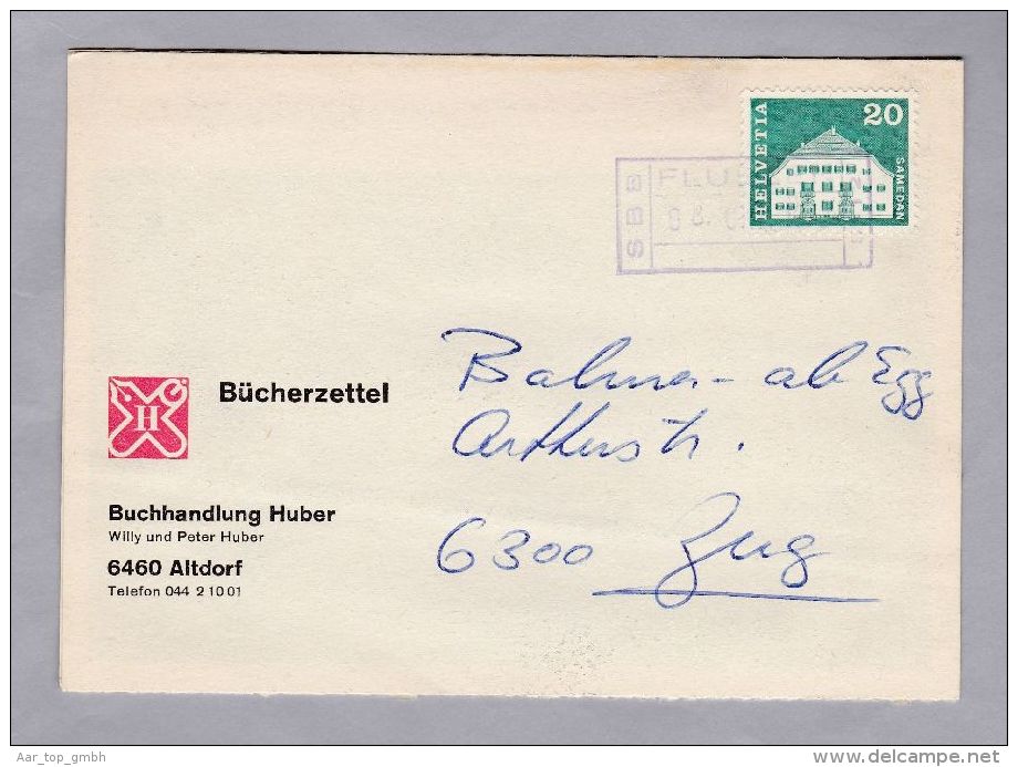 Heimat Uri Flüelen 1972-10-08 Bahnstations-Stempel Auf Bücherzettel - Bahnwesen