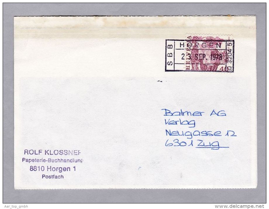 Heimat ZH Horgen 1978-09-23 Bahnstations-Stempel Auf Bücherzettel - Storia Postale