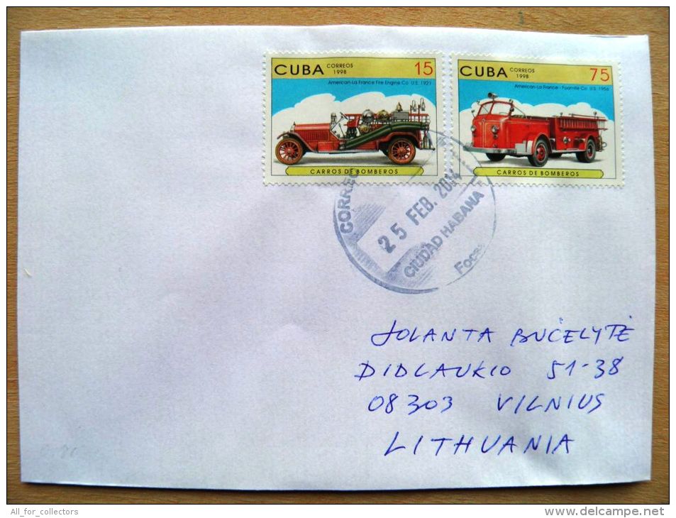 Postal Used Cover Sent  To Lithuania, Transport Auto Car Fire Firefighters - Lettres & Documents