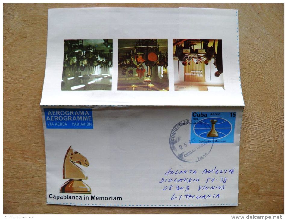 Postal Used Cover Sent  To Lithuania, Aerogramme Aerograma Chess Sport Game Par Avion - Cartas & Documentos