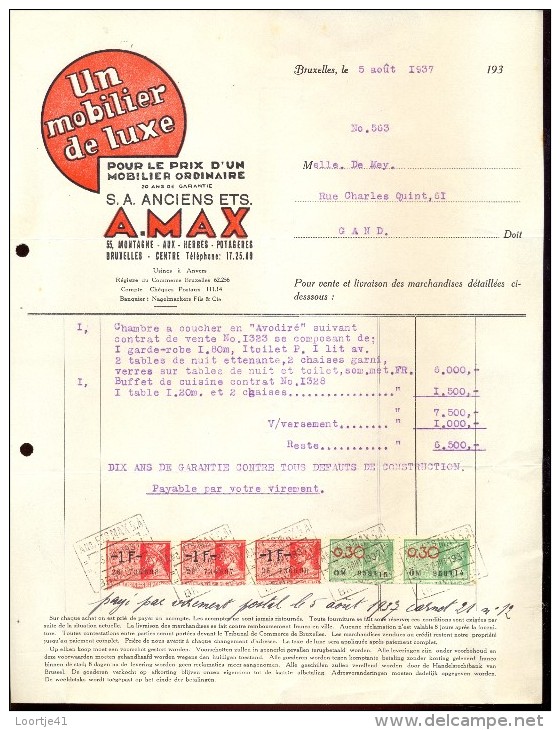 Factuur Facture Brief Lettre  - Mobilier De Luxe AMAX - Bruxelles 1937 - 1900 – 1949