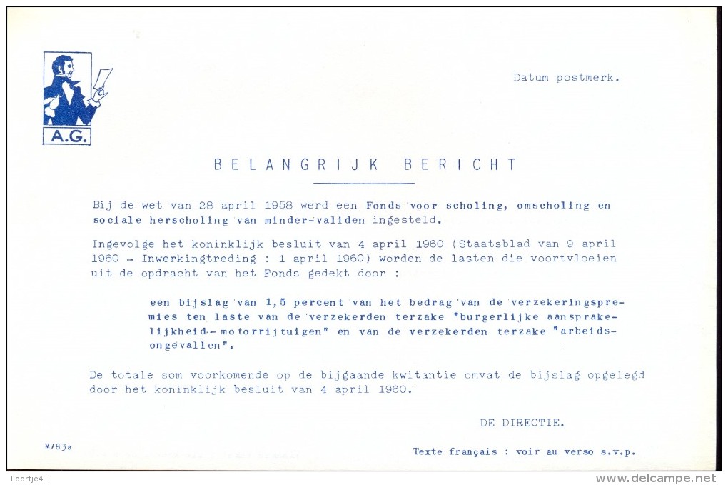 Factuur Facture Brief Lettre  - Verzekeringen AG - Bruxelles 1960 - Bank En Verzekering