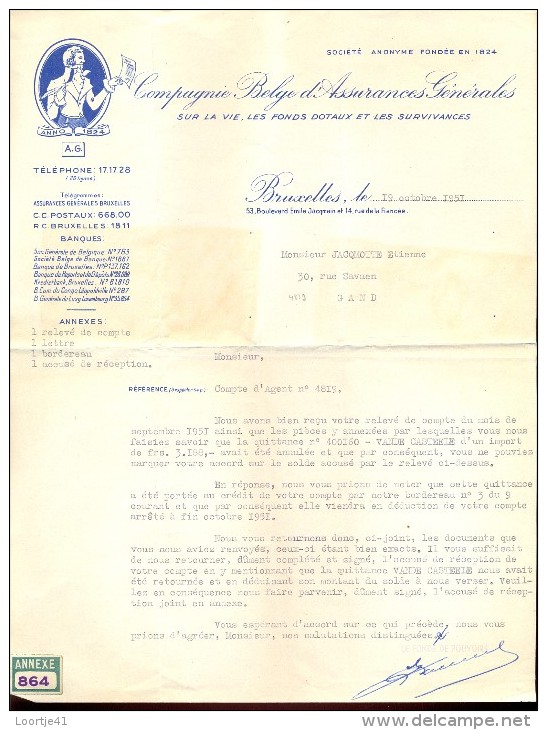 Factuur Facture Brief Lettre  - Verzekeringen Assurances AG - Bruxelles 1951 - Banque & Assurance