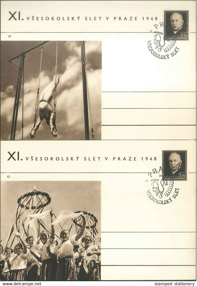 CESKOLOVENSKO 16 POSTCARDS 1,50 Kcs VSESOKOLSKY SLET V PRAZE 1948 'FÊTE DE SOKOLS' 8.7.1948 FDC - MICHEL P102 II