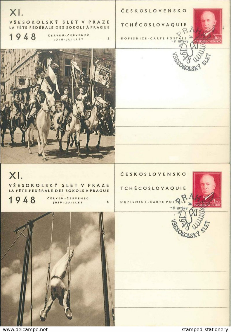 CESKOLOVENSKO 8 POSTCARDS 3,00 Kcs VSESOKOLSKY SLET V PRAZE 1948 'FÊTE DE SOKOLS' 8.7.1948 FDC - MICHEL P103 - Cartes Postales