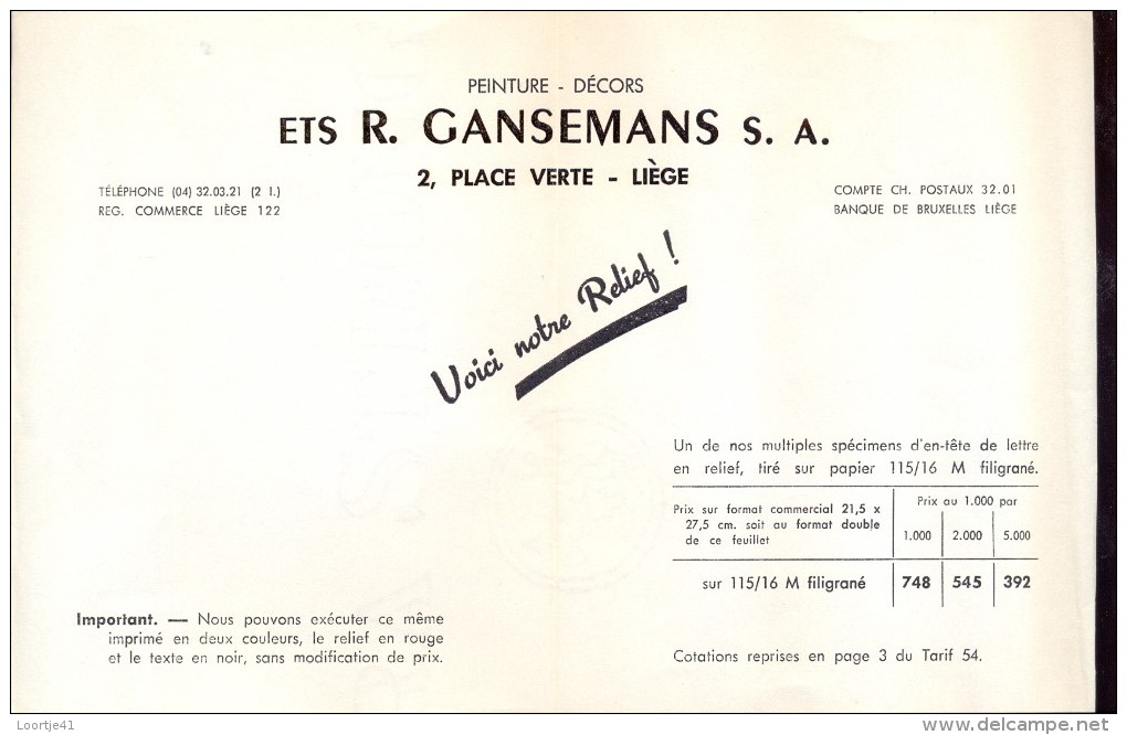 Factuur Facture Brief Lettre  - Peinture Gansemans - Liège - Ambachten