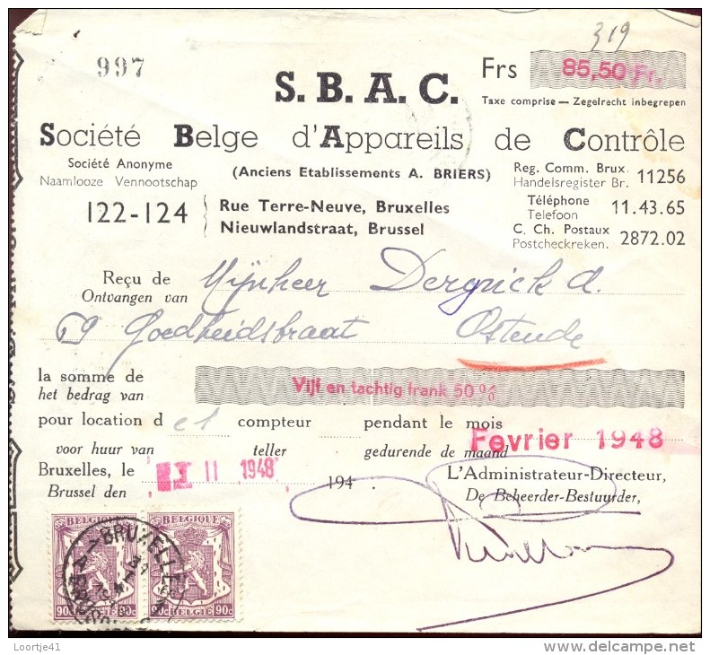 Factuur Facture Brief Lettre  - SBAC - Brussel 1948 - Drukkerij & Papieren