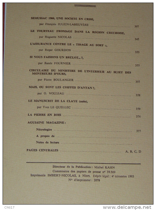 AGUIAINE  ET SUBIET  TOME XVII    ANNEE INCOMPLETE 1983  MANQUE N° 4 / CHAUMONTET COURSE ANE/ MONTBRON MEUBLE / OURS ETC - Poitou-Charentes