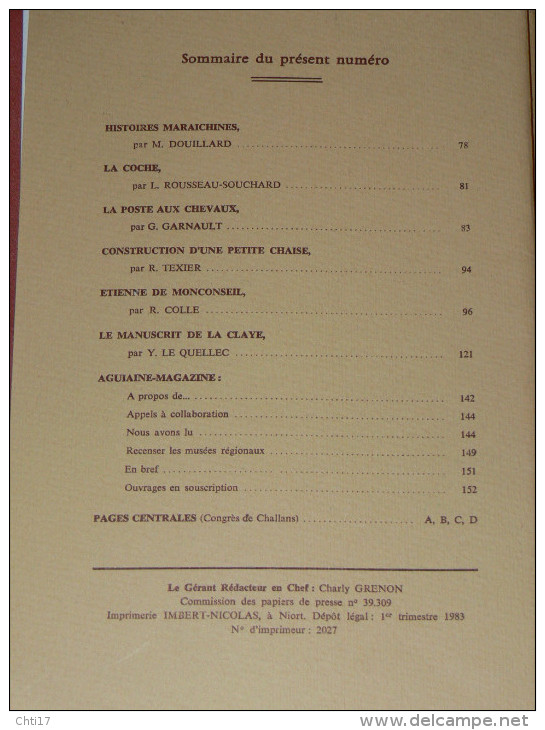 AGUIAINE  ET SUBIET  TOME XVII    ANNEE INCOMPLETE 1983  MANQUE N° 4 / CHAUMONTET COURSE ANE/ MONTBRON MEUBLE / OURS ETC - Poitou-Charentes