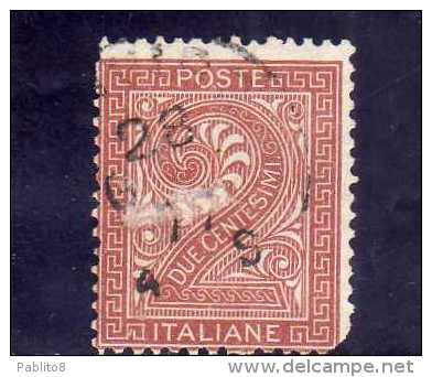 ITALIA REGNO ITALY KINGDOM 1865 VITTORIO EMANUELE II  2 CENT.  ROSSO MATTONE USATO USED - Usati