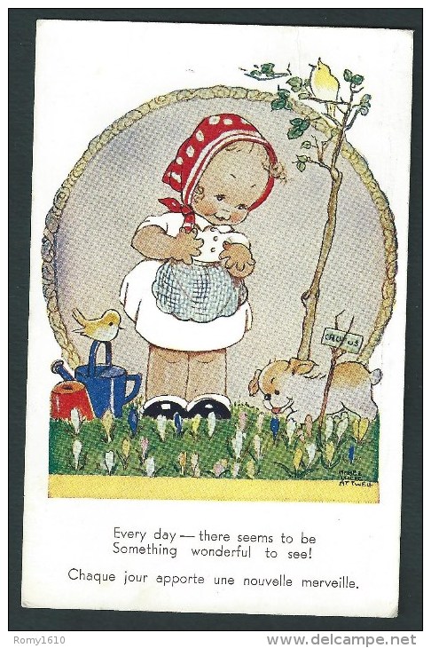 Petite Fille Et Son Chien, Dans Le Jardin. "Chaque Jour Apporte Une Nouvelle Merveille" (Crocus)  Attwell. - Attwell, M. L.