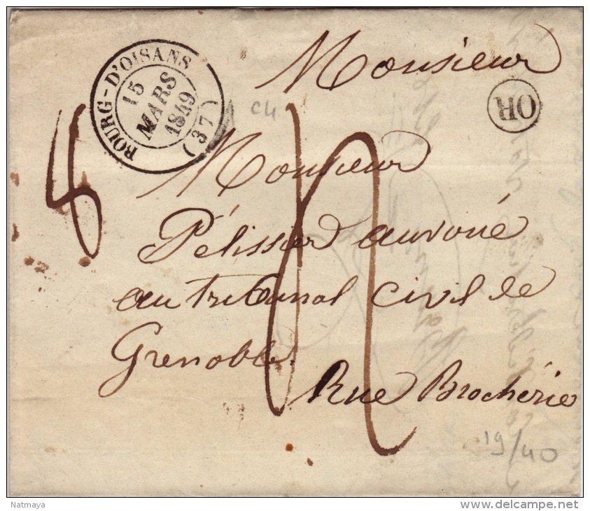 ISERE - Bourg D´Oisans - Lettre Avec Correspondance  -CAD Type 14-OR Tm4 N - 1849 - 1849-1876: Classic Period