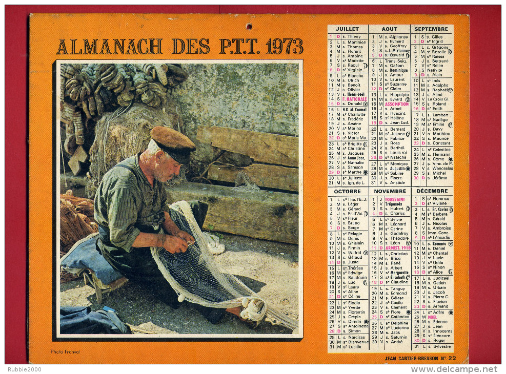 CALENDRIER 1973 IMPRIMEUR CARTIER BRESSON VENDANGES A VERZENAY MARNE PECHEUR ET FILET DE PECHE  CALENDRIER DOUBLE - Grand Format : 1971-80