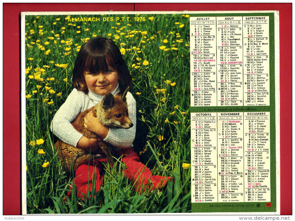 CALENDRIER 1976 IMPRIMEUR OBERTHUR CALENDRIER DOUBLE - Grand Format : 1971-80