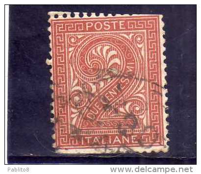 ITALIA REGNO ITALY KINGDOM 1865 VITTORIO EMANUELE II  2 CENT.  ROSSO MATTONE USATO USED - Oblitérés