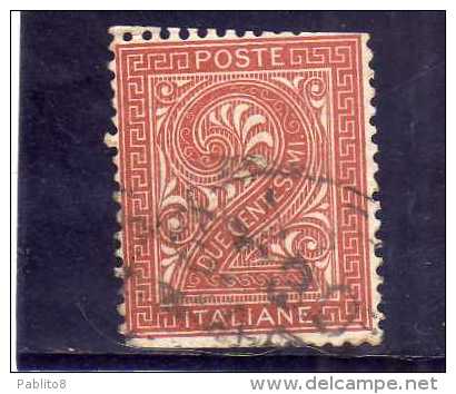 ITALIA REGNO ITALY KINGDOM 1865 VITTORIO EMANUELE II  2 CENT.  ROSSO MATTONE USATO USED - Usati