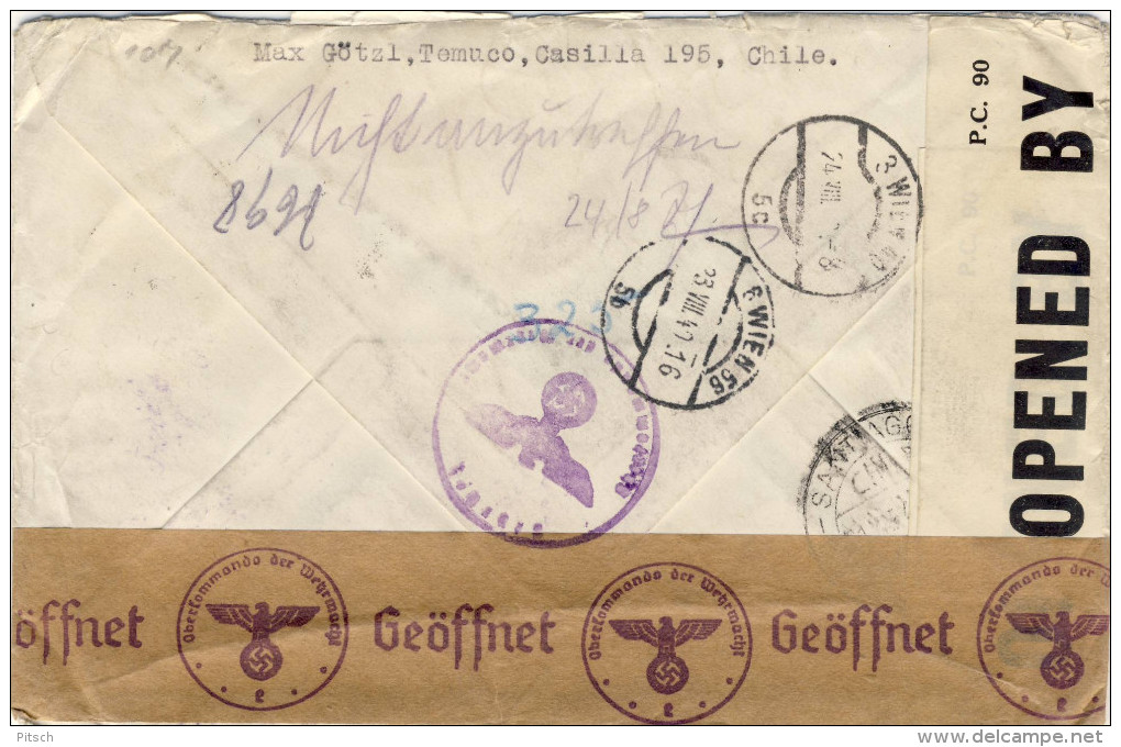 Registered Chile To Austria 1940 - Double Censored - Chili