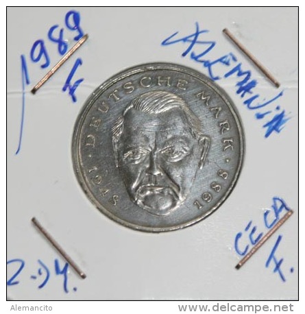 Alemania 2 Mark (Ludwig Erhard) Año 1989- ( CECA – F-) MONEDA CIRCULADA - CONSERVACIÓN ( MBC ) - 2 Mark