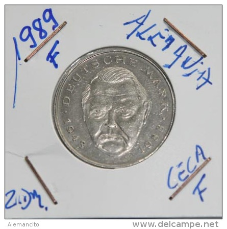 Alemania 2 Mark (Ludwig Erhard) Año 1989- ( CECA – F-) MONEDA CIRCULADA - CONSERVACIÓN ( MBC ) - 2 Mark