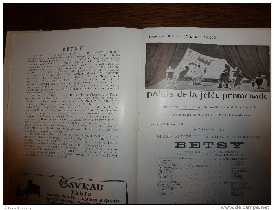 1927 Programme du  CASINO de la JETEE  de  NICE avec couverture de A. CALVET