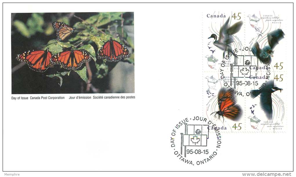 1995  Migratory Birds, Bat And Butterfly   Sc 1563-6  Se-tenant Block Of 4 - 1991-2000