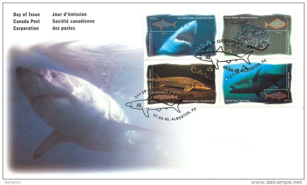 1997  Fishes: Shark, Halibut, Sturgeon, Tuna  Sc 1641-4  Se-tenant Block Of 4 - 1991-2000