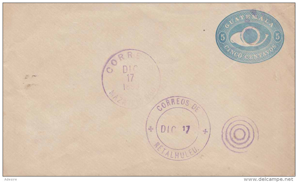 GUATEMALA 1898?, 5 Centavos Ganzsache Auf Brief, Stempel "Mazatenango" + "Retalhuleu" - Guatemala