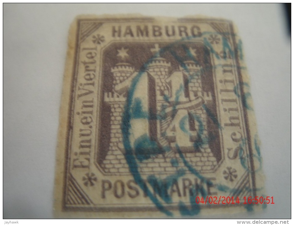 HAMBURG, SCOTT# 24, 1&1/4 S VIOLET, USED - Hamburg