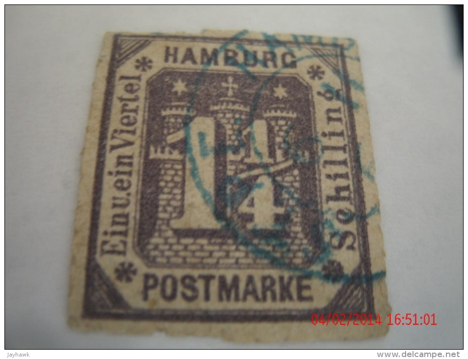 HAMBURG, SCOTT# 24, 1&1/4 S VIOLET, USED - Hamburg