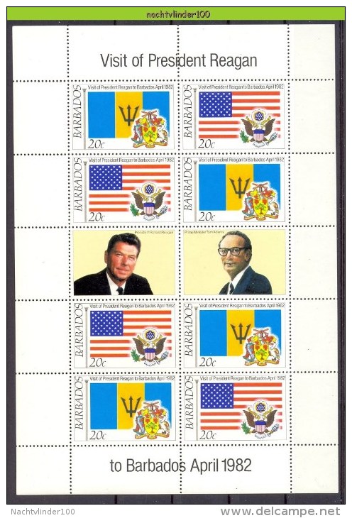 Mwv029b FAUNA VOGELS PRESIDENT RONALD REAGAN PRIME MINISTER TOM ADAMS FISH FLAGS BIRDS AVES OISEAUX BARBADOS 1982 PF/MNH - Actores