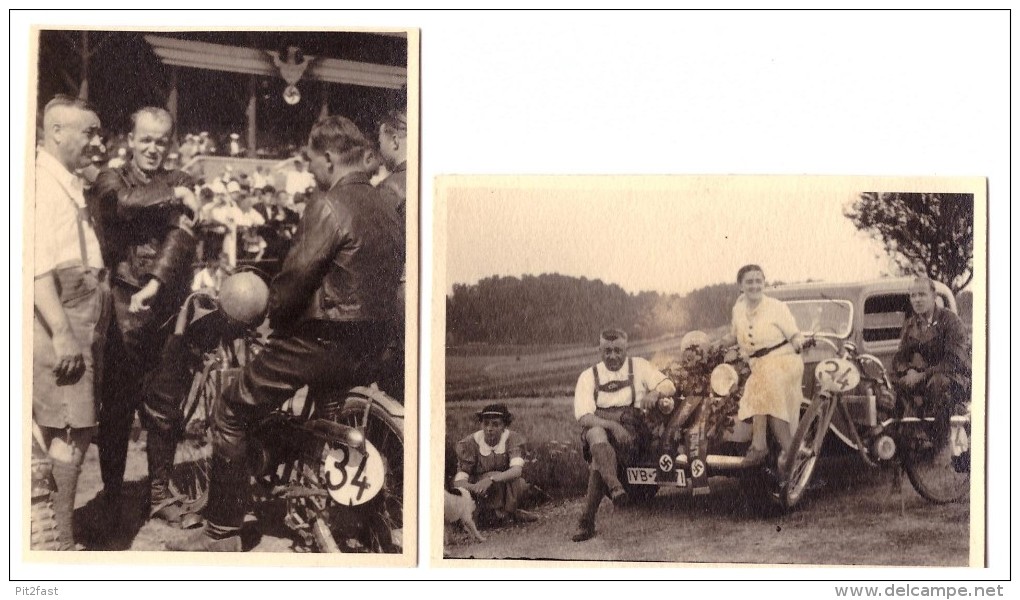 2 Fotos , Sieger Bahnrennen In Herxheim , 8.8.1937 , Motorradrennen , Motorrad , Grasbahn , Sandbahn , Speedway , Moto ! - Motorräder