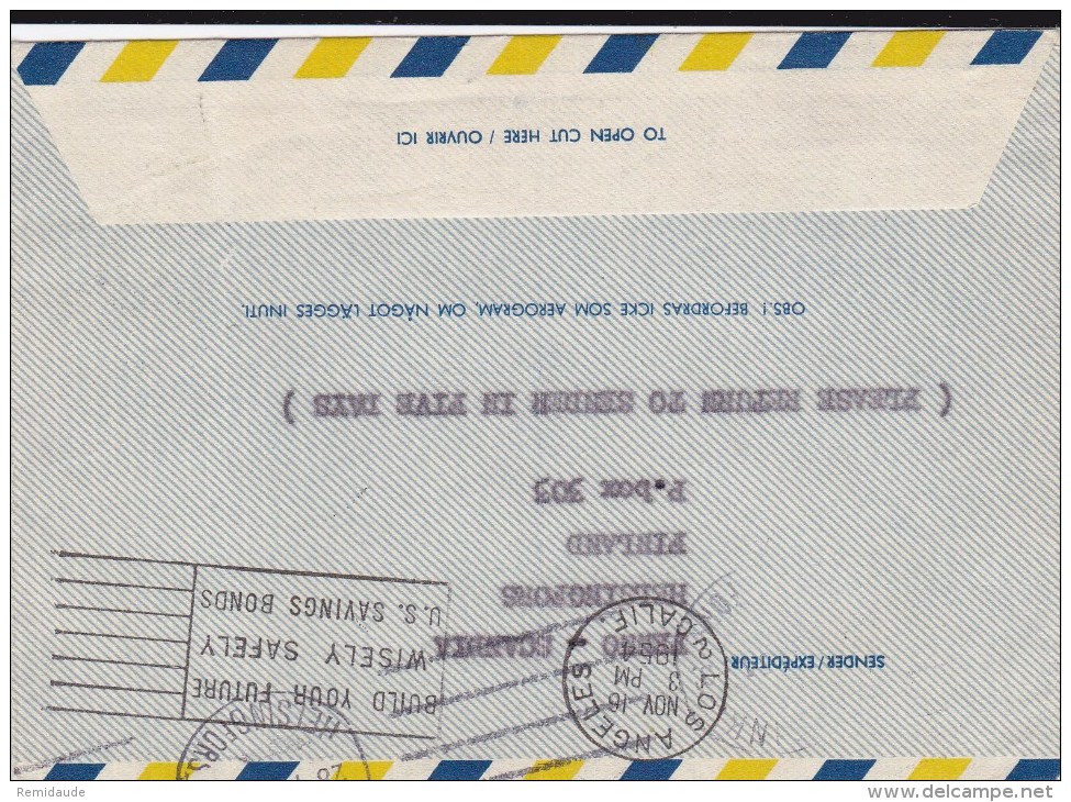 SUEDE - 1954 - LETTRE AEROGRAMME Avec 1° VOL STOCKHOLM à LOS ANGELES - RETOUR à L'ENVOYEUR - Briefe U. Dokumente