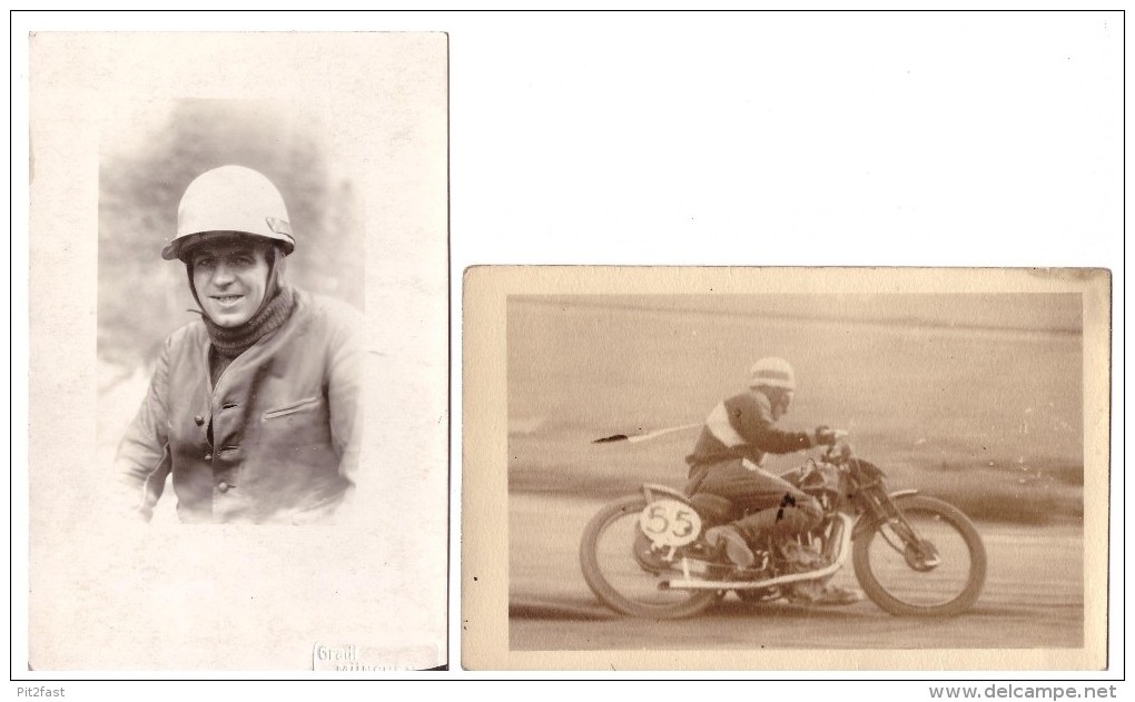 2 Fotos Bahnrennen München Um 1920 , Mit Autograph , Motorrad , Sandbahn , Speedway , Grasbahn !!! - Motos