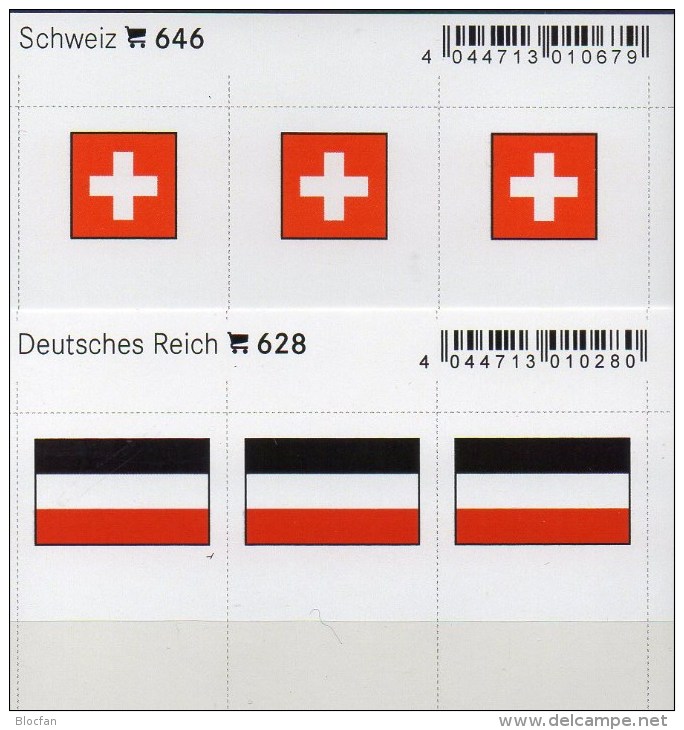 2x3 In Farbe Flaggen-Sticker Schweiz+DR 7€ Kennzeichnung Alben Karten Sammlungen LINDNER #628+646 Flags Helvetia Germany - Beer Mats