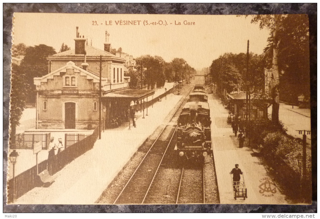 (78).LE VESINET.LA GARE.TRAIN EN GARE.JOLI PLAN.NON CIRCULE.TBE. - Le Vésinet