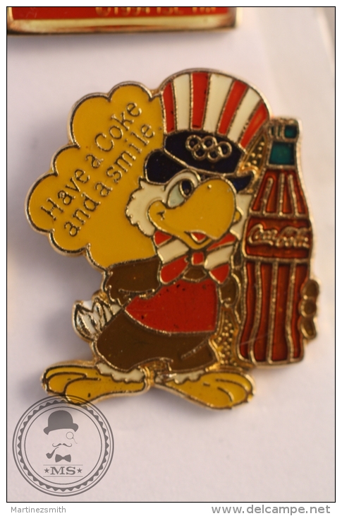 Coca Cola Olympic Games Mascot - Sam The Eagle - Have A Coke And A Smile (Yellow Colour) - Pin Badge  - #PLS - Coca-Cola