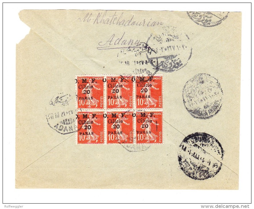 1921 - Cilicien - Briefrückseite Mit 6 X  Mi.#82 Von Adana Nach Istanbul - Verschiedene Stempeln - Covers & Documents