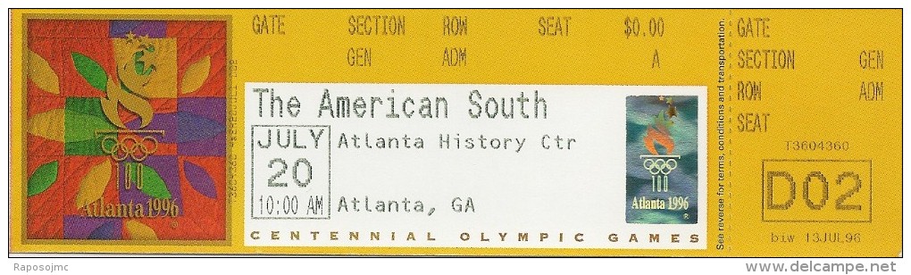 Ticket Olympic, Atlanta 1996. - Match Tickets