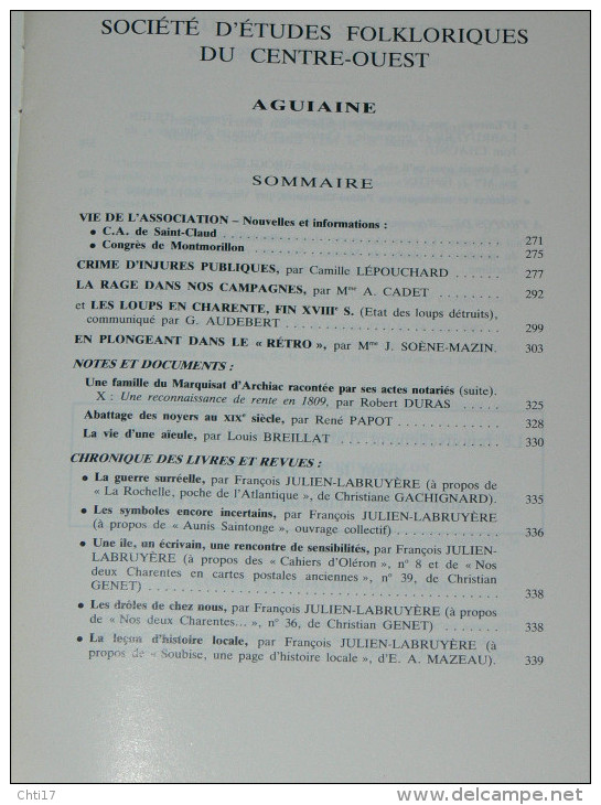 AGUIAINE ET SUBIET TOME 20  / ANNEE INCOMPLETE 1987 MANQUE N°3 /  STATUAIRE RELIGIEUX ROMAN/  ARCHIAC / LES LOUPS  E   / - Poitou-Charentes