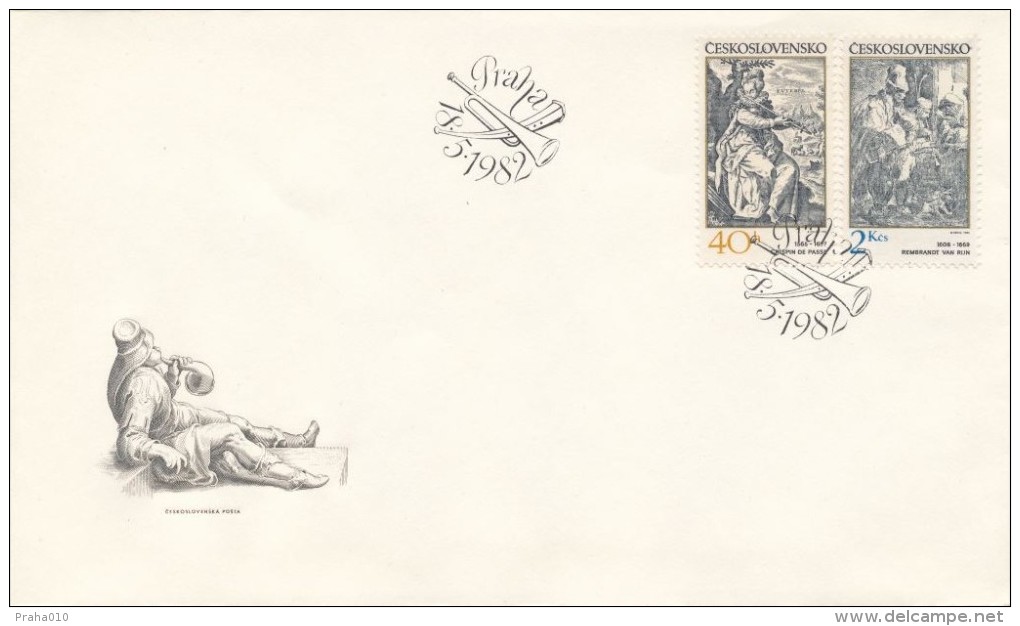 Czechoslovakia / First Day Cover (1982/09 B), Praha - Theme: Musical Motifs Of Old Engravings (C. De Passe, Rembrandt) - Rembrandt